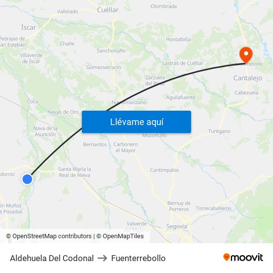Aldehuela Del Codonal to Fuenterrebollo map