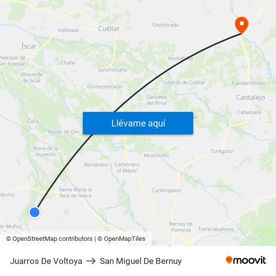 Juarros De Voltoya to San Miguel De Bernuy map