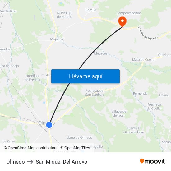 Olmedo to San Miguel Del Arroyo map