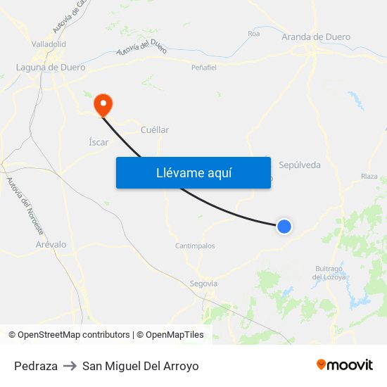 Pedraza to San Miguel Del Arroyo map