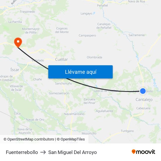Fuenterrebollo to San Miguel Del Arroyo map