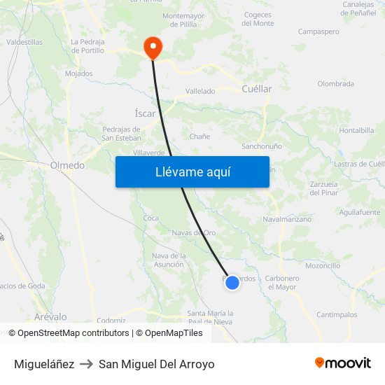 Migueláñez to San Miguel Del Arroyo map