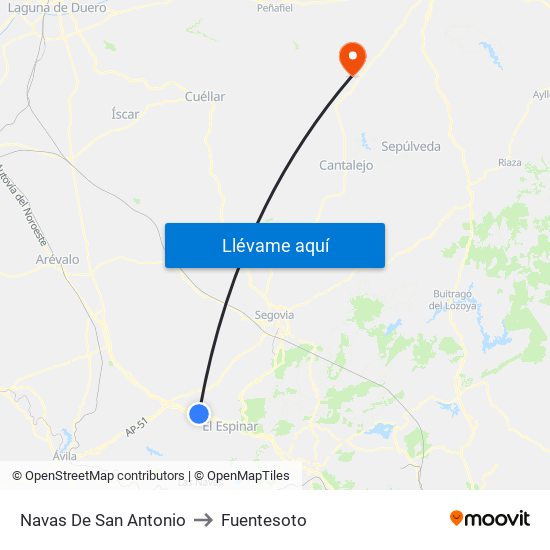 Navas De San Antonio to Fuentesoto map