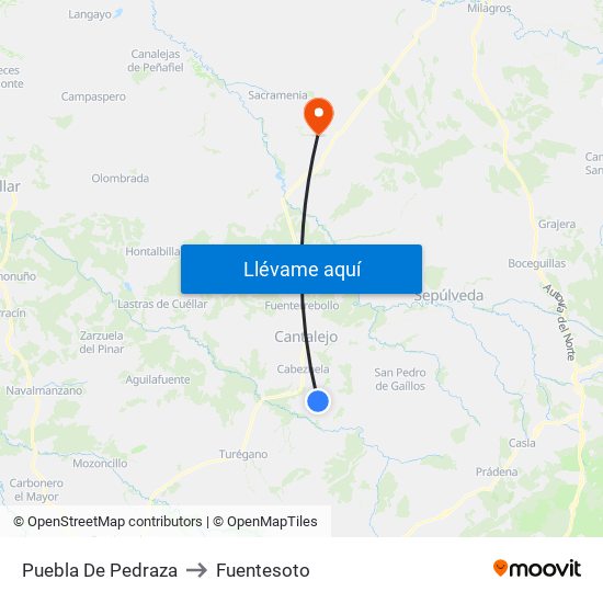 Puebla De Pedraza to Fuentesoto map