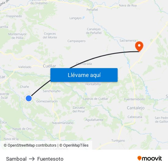 Samboal to Fuentesoto map