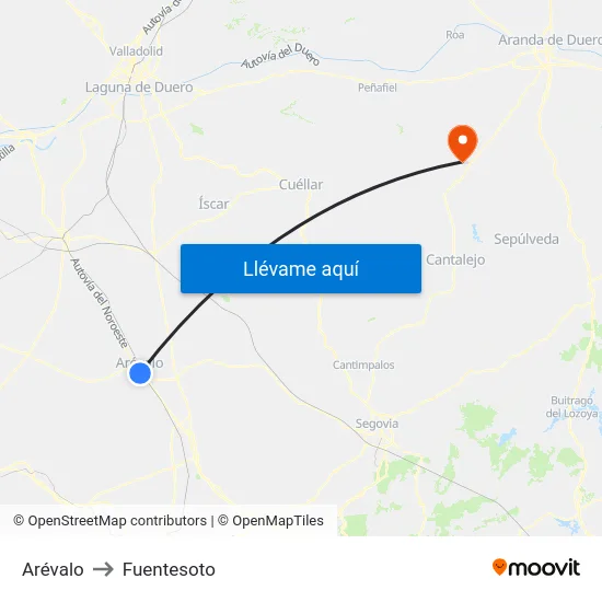 Arévalo to Fuentesoto map