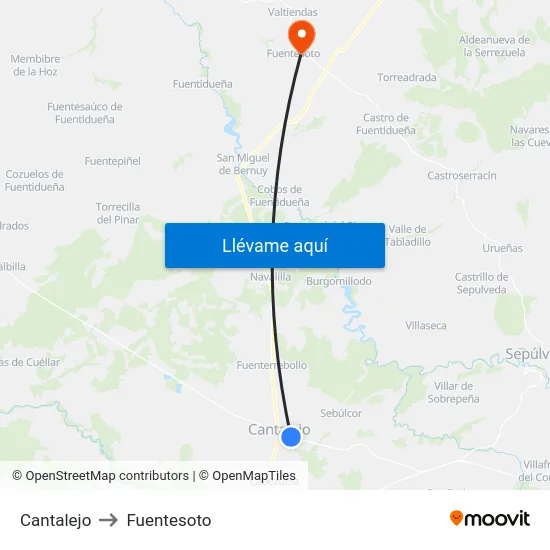 Cantalejo to Fuentesoto map