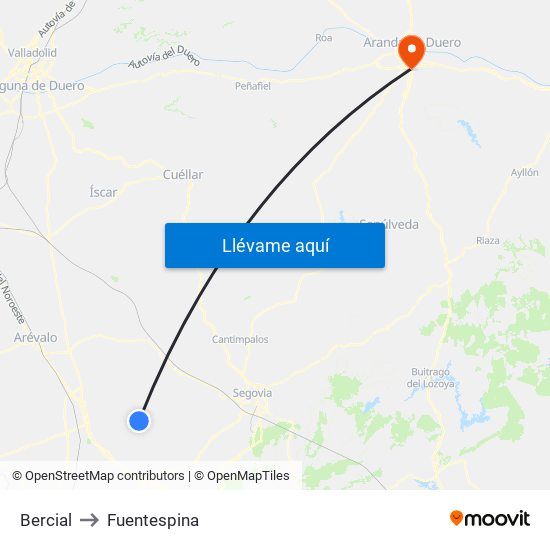 Bercial to Fuentespina map