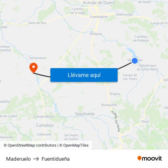Maderuelo to Fuentidueña map