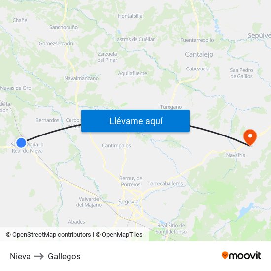 Nieva to Gallegos map