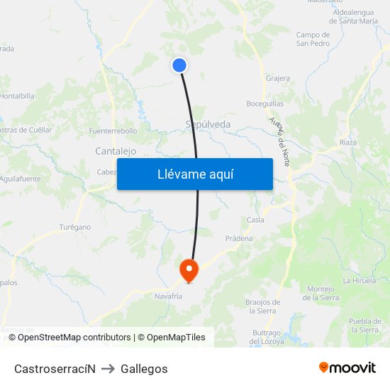 Castroserrací­N to Gallegos map