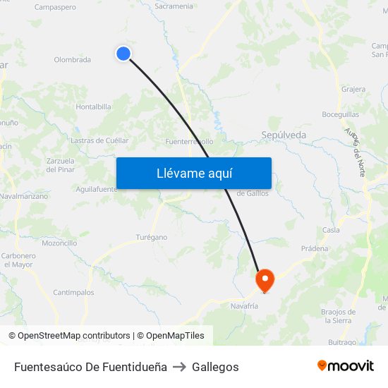 Fuentesaúco De Fuentidueña to Gallegos map