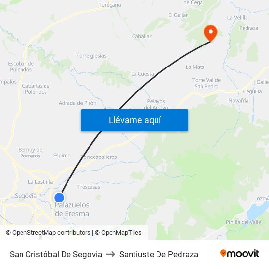 San Cristóbal De Segovia to Santiuste De Pedraza map