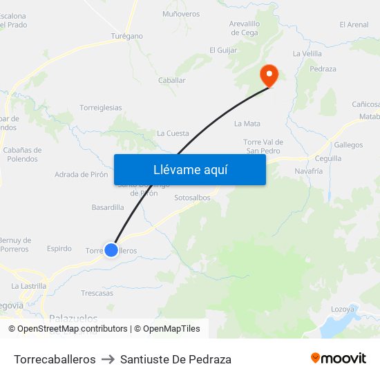 Torrecaballeros to Santiuste De Pedraza map