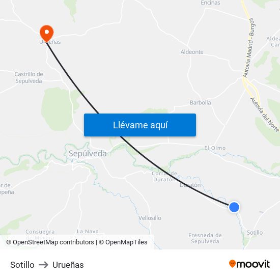 Sotillo to Urueñas map
