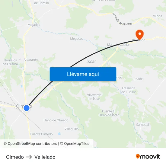 Olmedo to Vallelado map