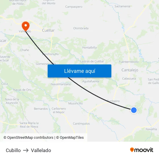 Cubillo to Vallelado map