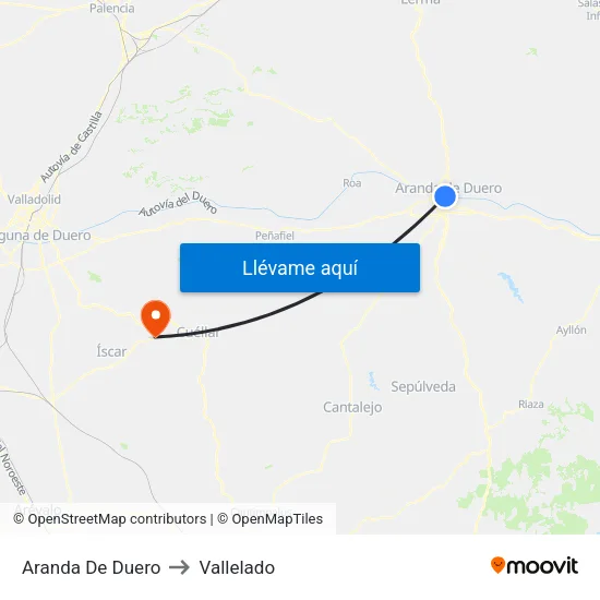 Aranda De Duero to Vallelado map