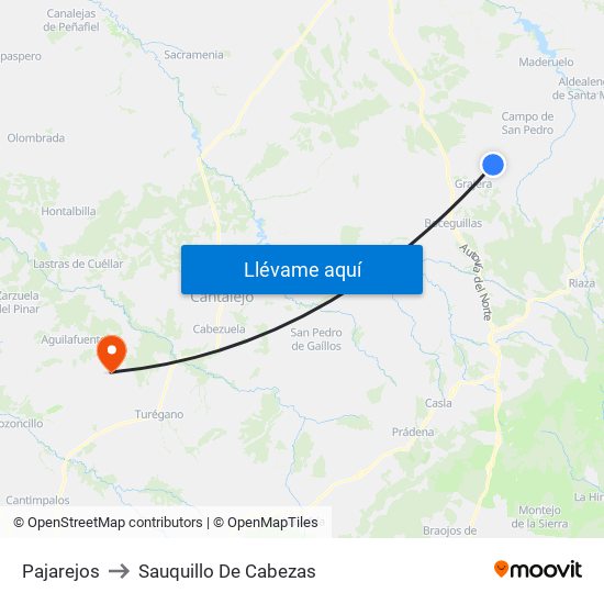 Pajarejos to Sauquillo De Cabezas map