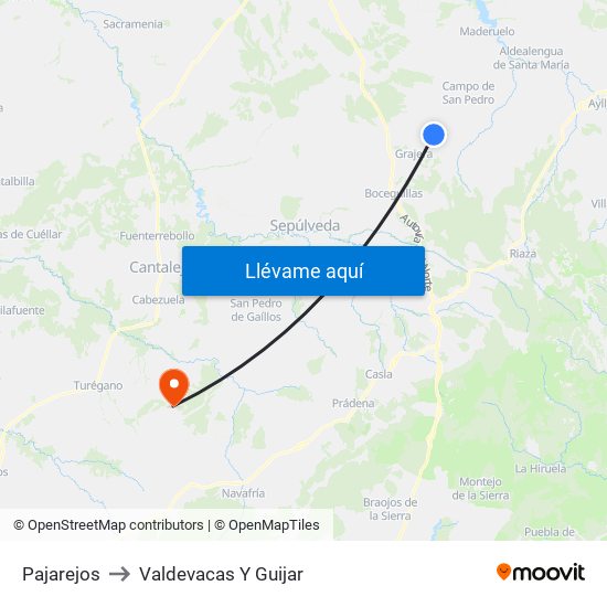 Pajarejos to Valdevacas Y Guijar map