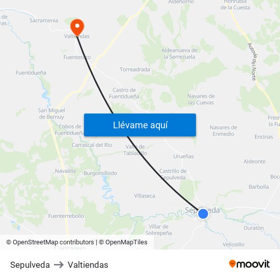 Sepulveda to Valtiendas map