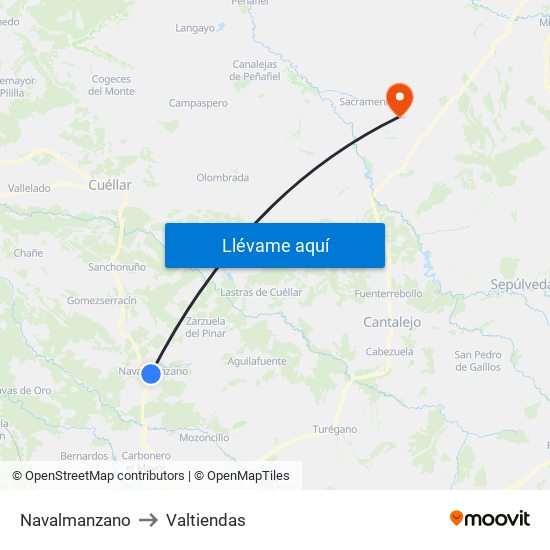 Navalmanzano to Valtiendas map