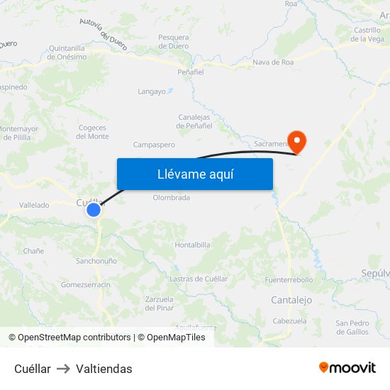 Cuéllar to Valtiendas map