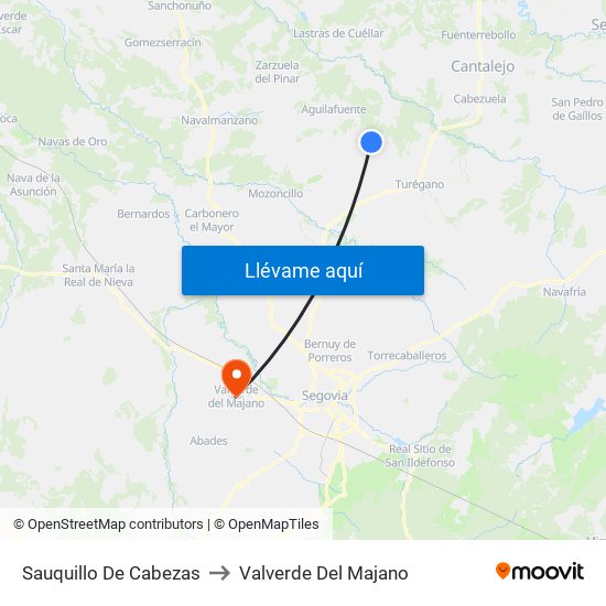 Sauquillo De Cabezas to Valverde Del Majano map