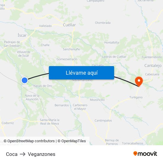 Coca to Veganzones map