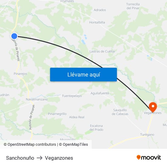 Sanchonuño to Veganzones map