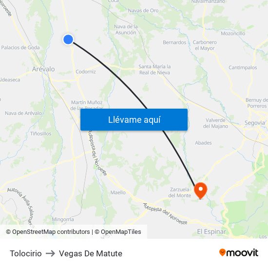 Tolocirio to Vegas De Matute map