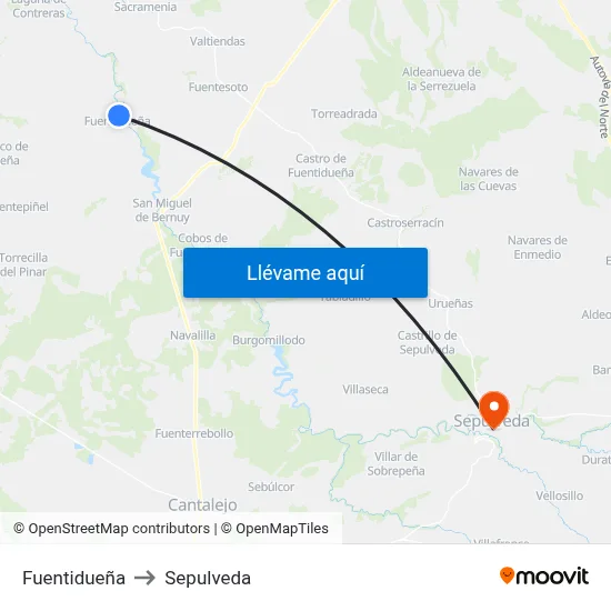 Fuentidueña to Sepulveda map