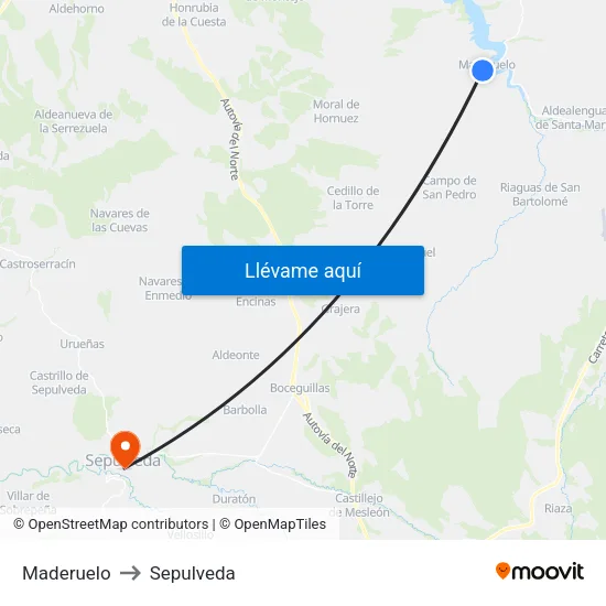 Maderuelo to Sepulveda map