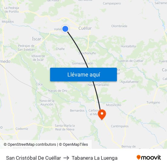 San Cristóbal De Cuéllar to Tabanera La Luenga map