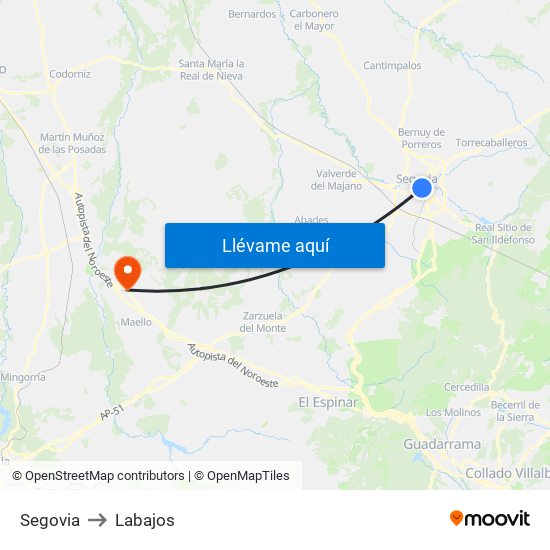 Segovia to Labajos map