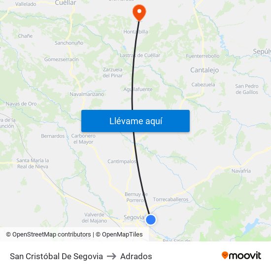 San Cristóbal De Segovia to Adrados map