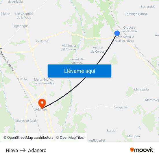 Nieva to Adanero map