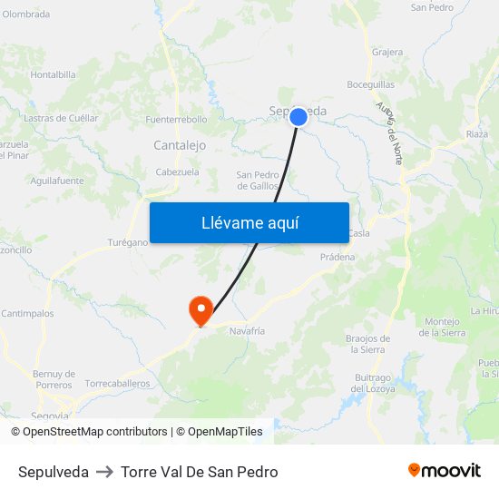 Sepulveda to Torre Val De San Pedro map