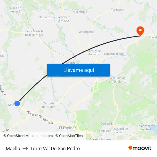 Maello to Torre Val De San Pedro map
