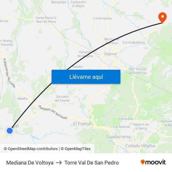 Mediana De Voltoya to Torre Val De San Pedro map