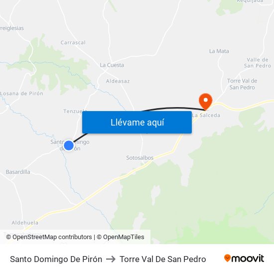Santo Domingo De Pirón to Torre Val De San Pedro map