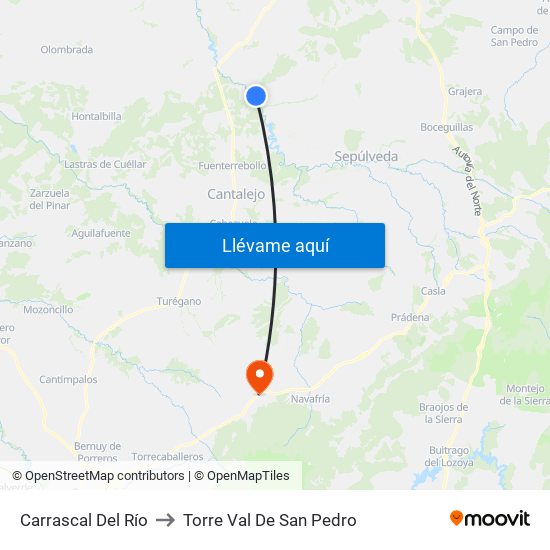 Carrascal Del Río to Torre Val De San Pedro map