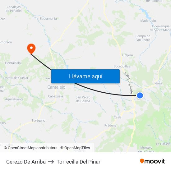 Cerezo De Arriba to Torrecilla Del Pinar map
