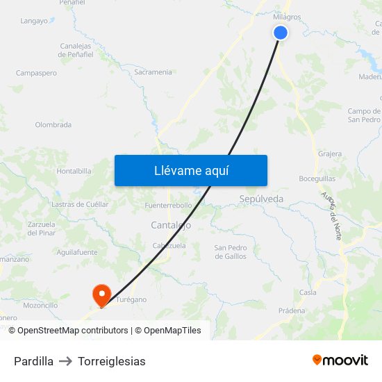 Pardilla to Torreiglesias map