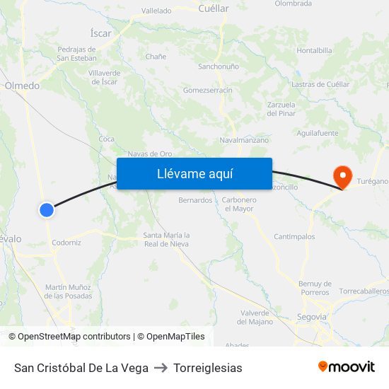 San Cristóbal De La Vega to Torreiglesias map