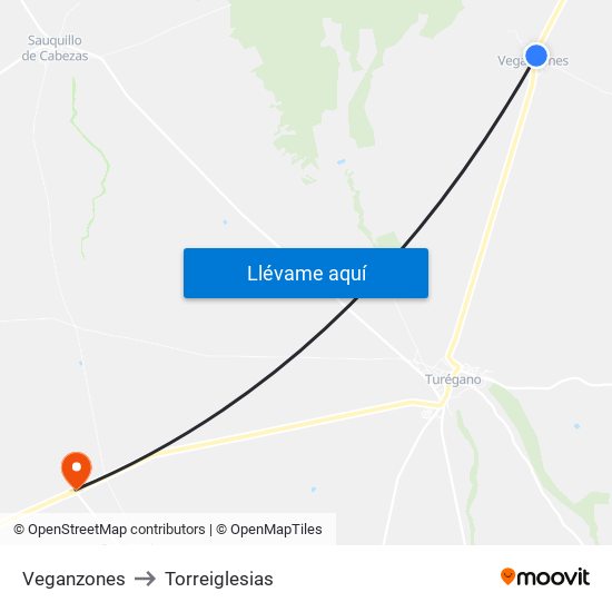 Veganzones to Torreiglesias map