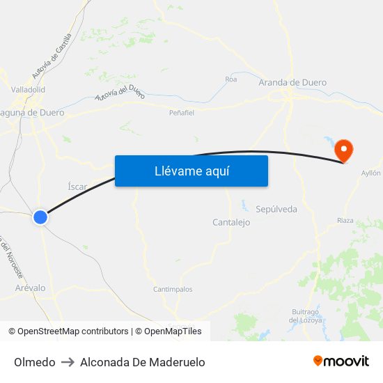 Olmedo to Alconada De Maderuelo map