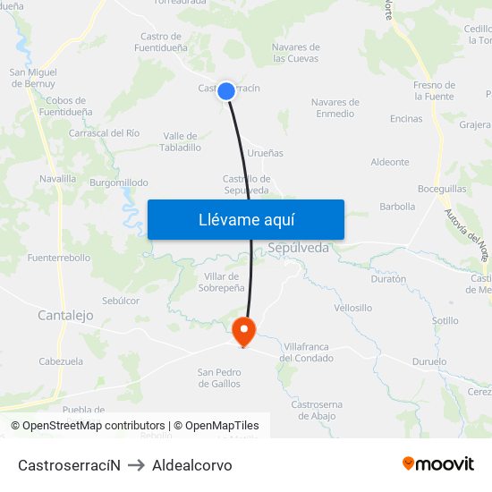 Castroserrací­N to Aldealcorvo map