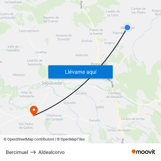 Bercimuel to Aldealcorvo map