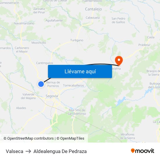 Valseca to Aldealengua De Pedraza map